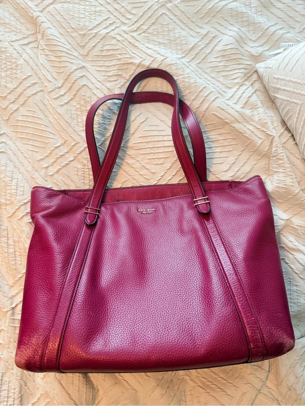kate spade Pebbled Leather Tote in Berry